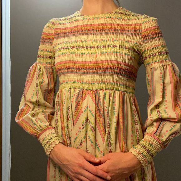 Vintage 70s Young Innocent by Arpeja Prairie Cottagecore Printed Maxi Dress Wome - Picture 2 of 7